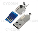USB3.0 A公焊线三件式,USB 3.0公头，3.0 USBA公焊线，USB3.0 公头